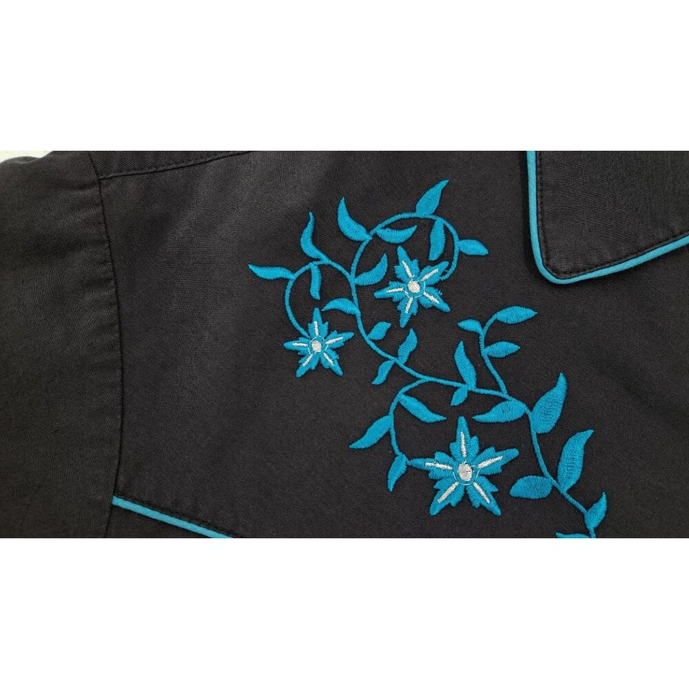 Vintage Ely Cattleman Western Shirt Pearl Snap Men Large Black Blue Embroidered - Picture 6 of 9